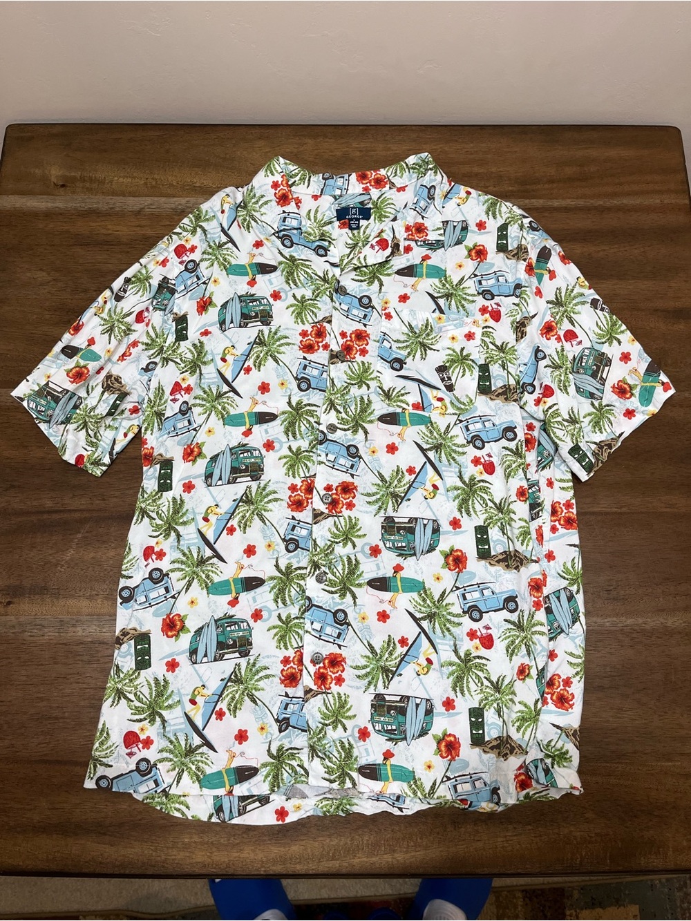 George White Tropical Surf Print Short Sleeve Button-Down Shirt SZ L